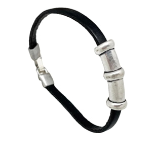 Conjunto llavero y pulsera en cuero negro Tub2