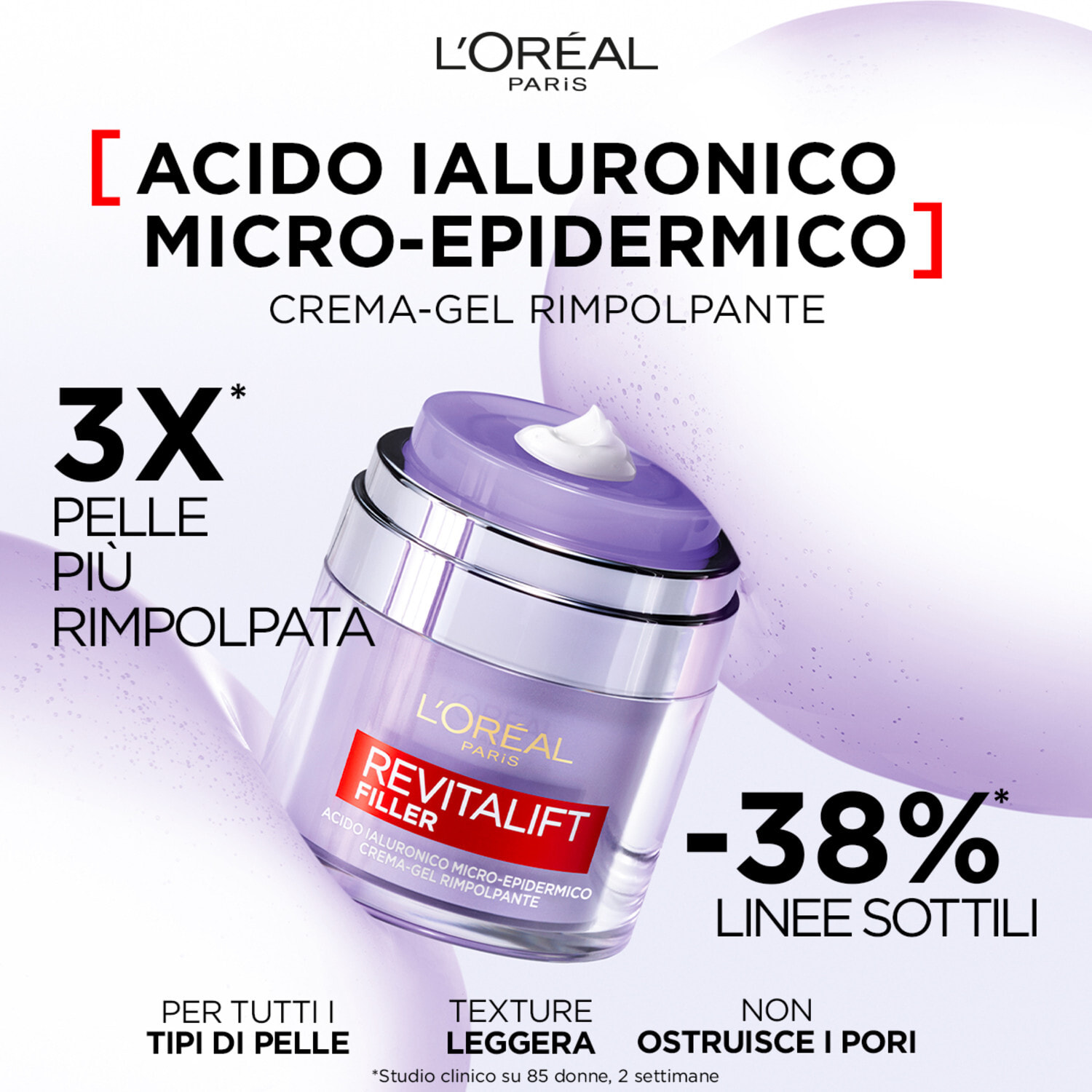 Crema-Gel Rimpolpante Idratante Revitalift Filler con Acido Ialuronico Niacinamide e Glicerina - Barattolo da 50ml