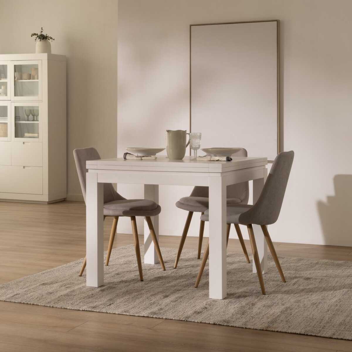 Table à manger extensible Blay -panneau de mdf et laqué blanc-couleur laqué blanc mat 90 x 78 x 90 cm