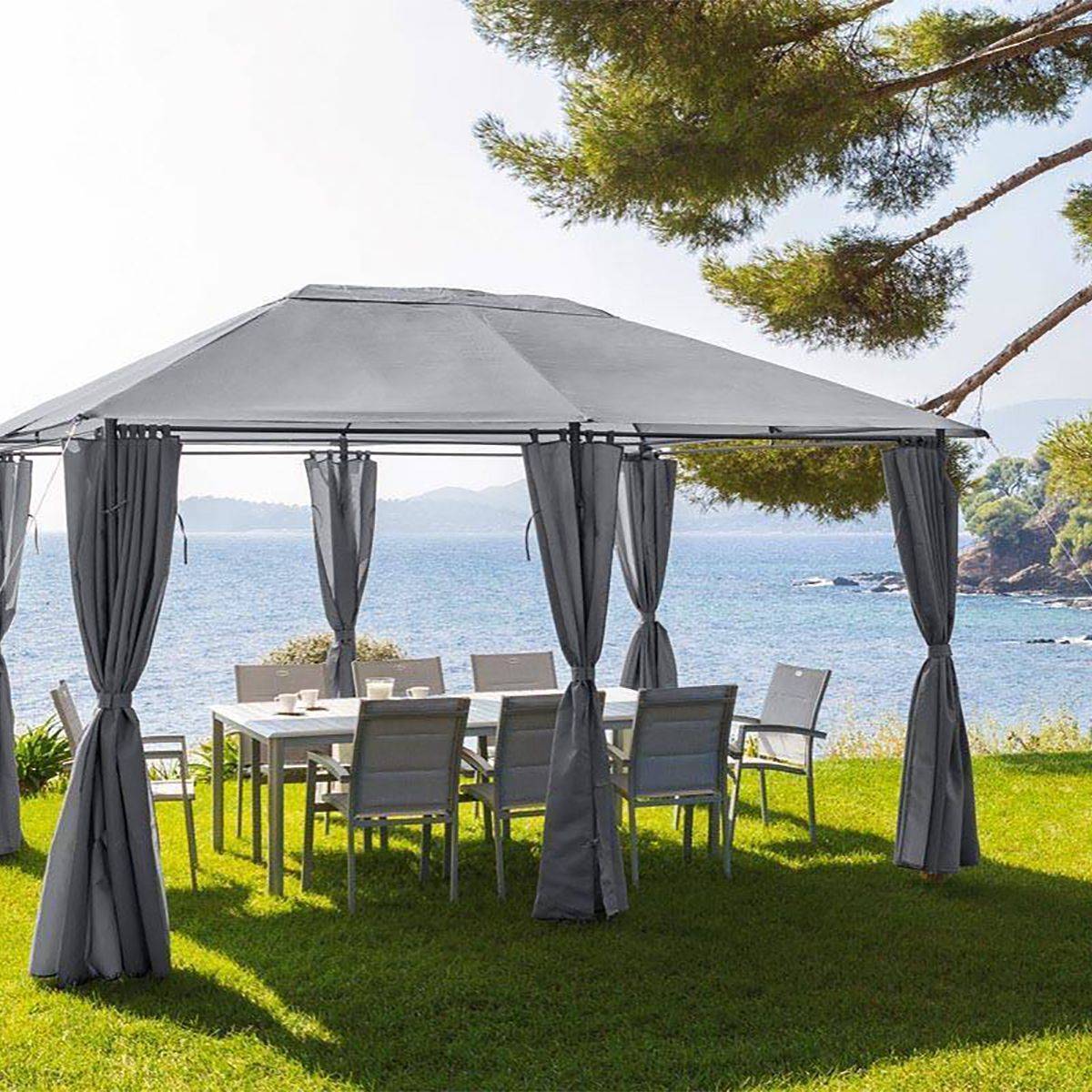 Rideaux pour tonnelle Santorini et Thira Ardoise (6 rideaux)
