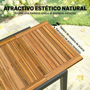 Mesa de Jardín Extensible 120/80x70 cm, Mesa de Comedor Exterior Extensible Rectangular con Estructura de Acero y Tablero de Madera de Acacia, para 4-6 Personas, para Patio, Terraza, Natural