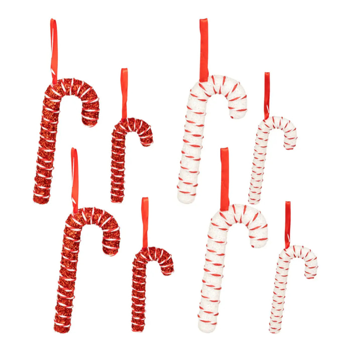 Lot de 10 sujets sucre d'orge polystyrène H.21,5cm rouge et blanc