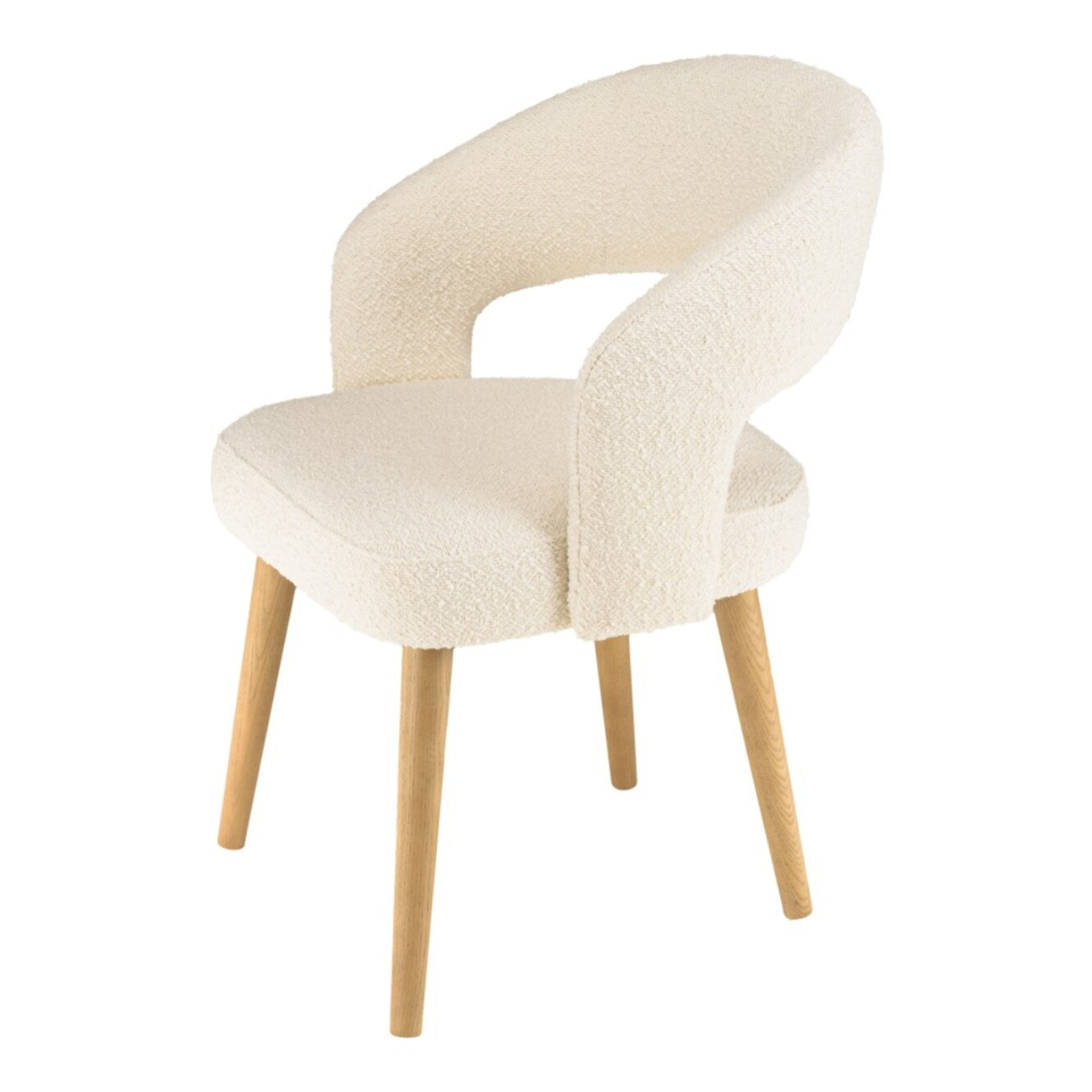 PIERRE - Chaise en tissu bouclette écru, dossier ouvert, pieds en bois