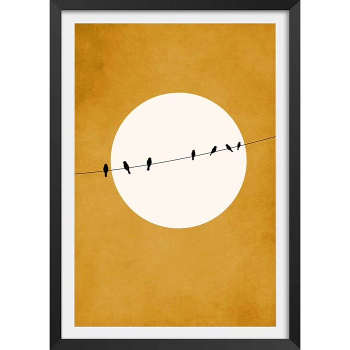 Affiche dessin ""Gazouillis"" Affiche + cadre en bois - Noir