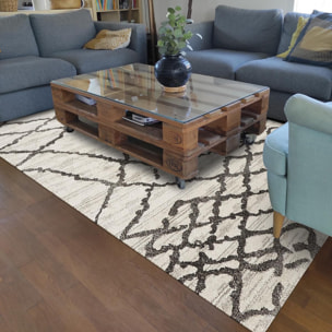 Tapis Bapo motif traditionnel Berbère, beige et noir