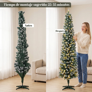 Árbol de Navidad Estrecho con 170 Luces LED Bicolor, 180 cm, Árbol de Navidad de Abeto Nevado, 351 Ramas Ignífugas, 11 Modos, Mando a Distancia, Estructura de Acero, Verde y Blanco