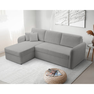 Pocatello - canapé d'angle réversible 4 places - convertible avec coffre - en tissu bouclette - Gris