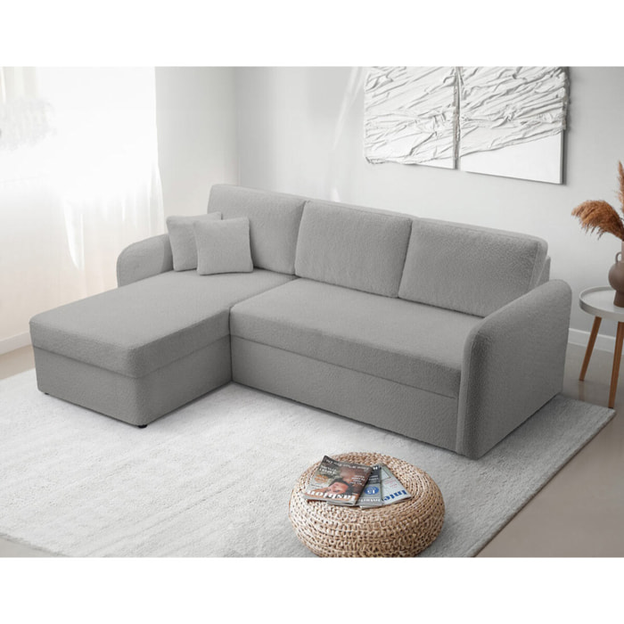 Pocatello - canapé d'angle réversible 4 places - convertible avec coffre - en tissu bouclette - Gris