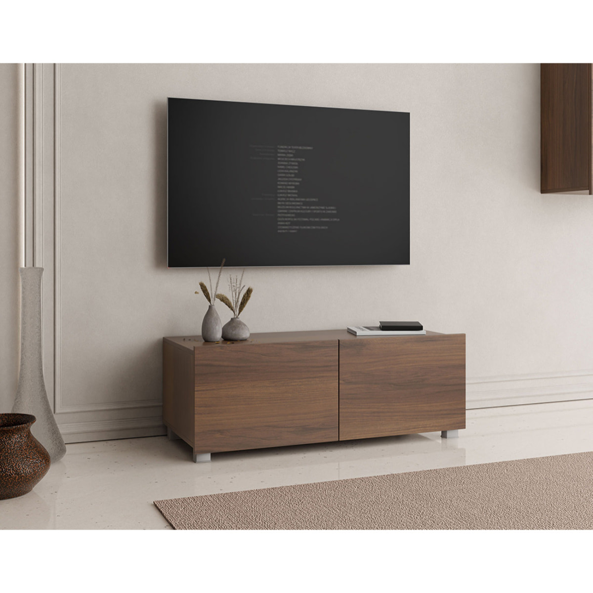 Alix - meuble tv modulable 100 cm - 2 portes - Effet noyer