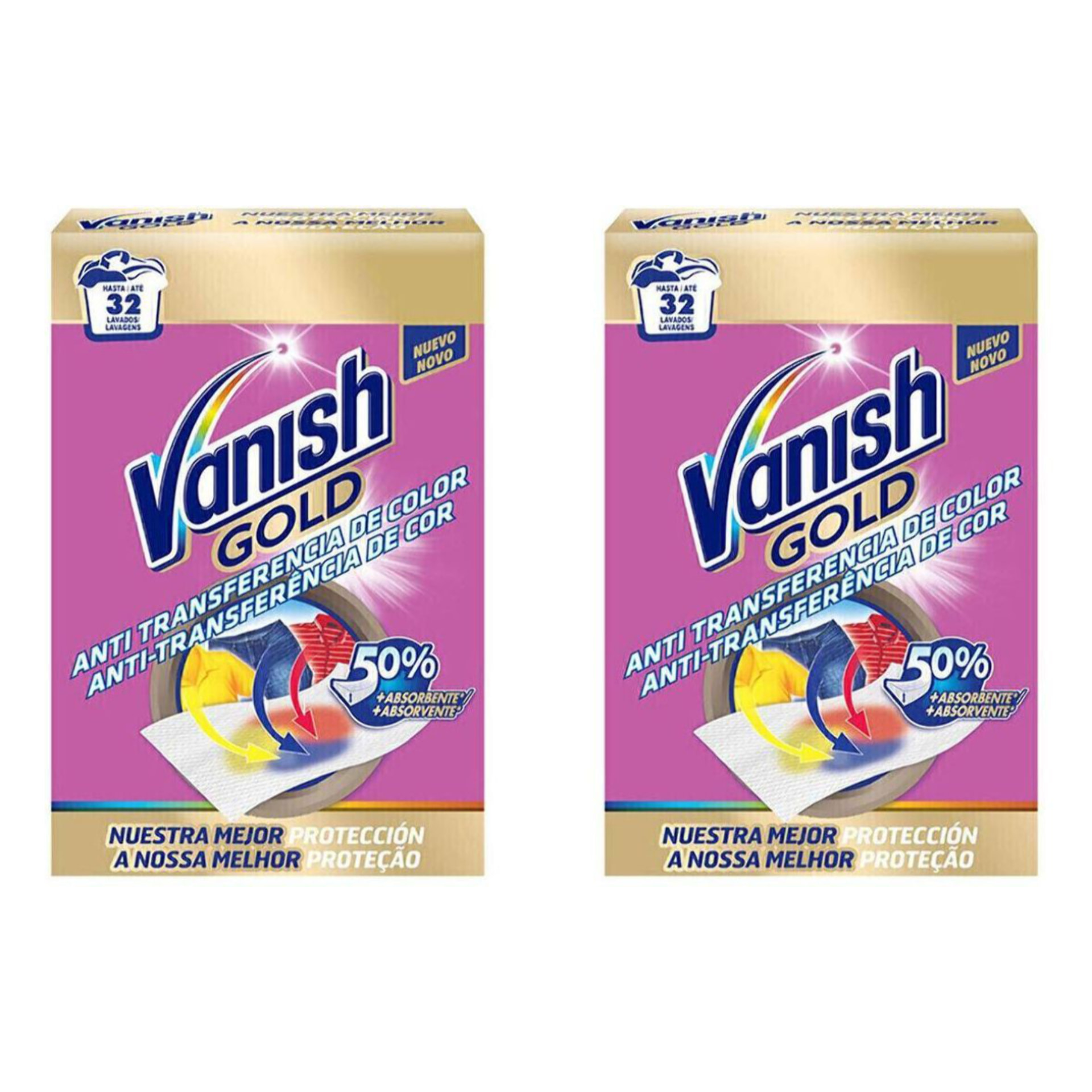 Toallitas antitransferencia de color para la ropa Vanish Gold (2x 32 lavados)