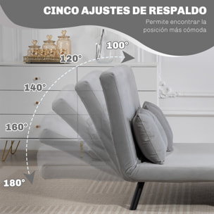 Sofá Cama de 2 Plazas 4 en 1, Sofá Cama Plegable Tapizado en Terciopelo con Respaldo Ajustable de 5 Niveles y Almohadas Acolchadas, para Oficina, Dormitorio, Salón, 102x73x81 cm, Gris Claro