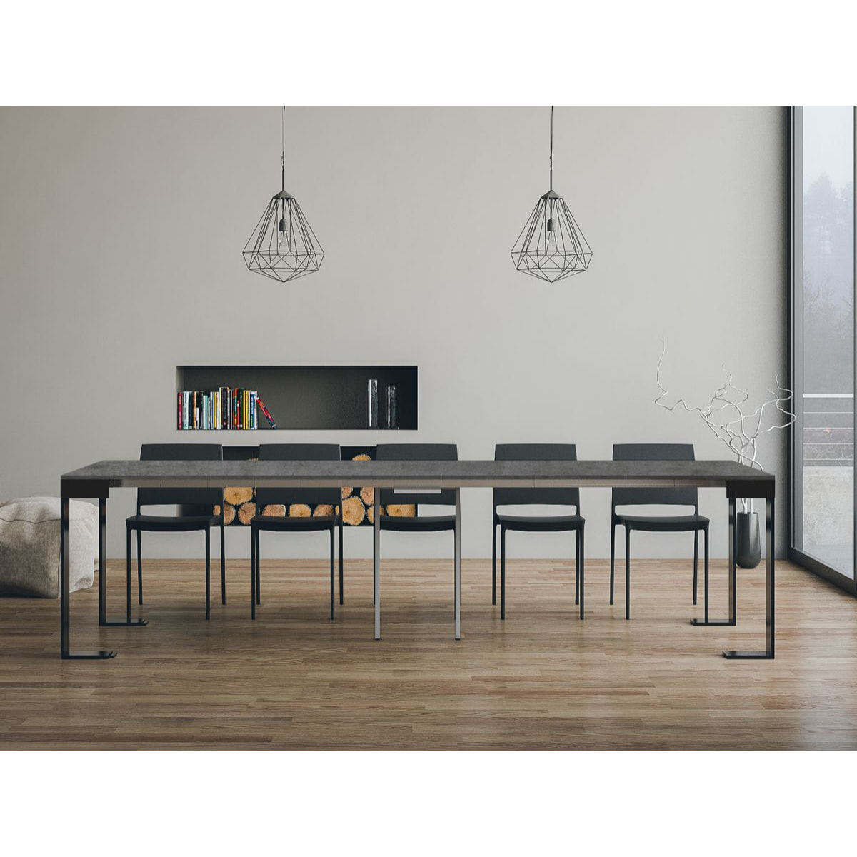 Console extensible 90x40/300 cm Tecno Evolution Gris Béton cadre Anthracite