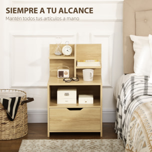 Mesita de Noche de Madera Mesilla de Noche Moderna con Cajón y Estantes de Almacenamiento Mesita Auxiliar para Salón Dormitorio 45x35x73 cm Natural