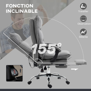 Fauteuil de bureau massant chauffant inclinable réglable repose-pieds rétractable microfibre gris