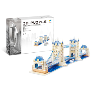 Puzzle 3D del Tower Bridge a Londra. Contiene 120 pezzi che puoi assemblare senza bisogno di attrezzi o colla. Raccomandato per bambini di oltre 3 anni.