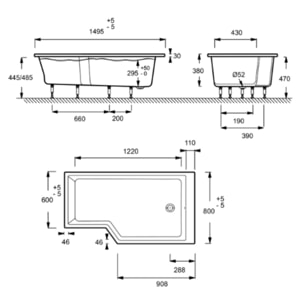 Pack baignoire bain douche 150 x 80 Neo version droite + tablier