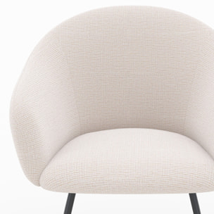 Fauteuil en tissu blanc chiné et pieds en métal noir - Socky