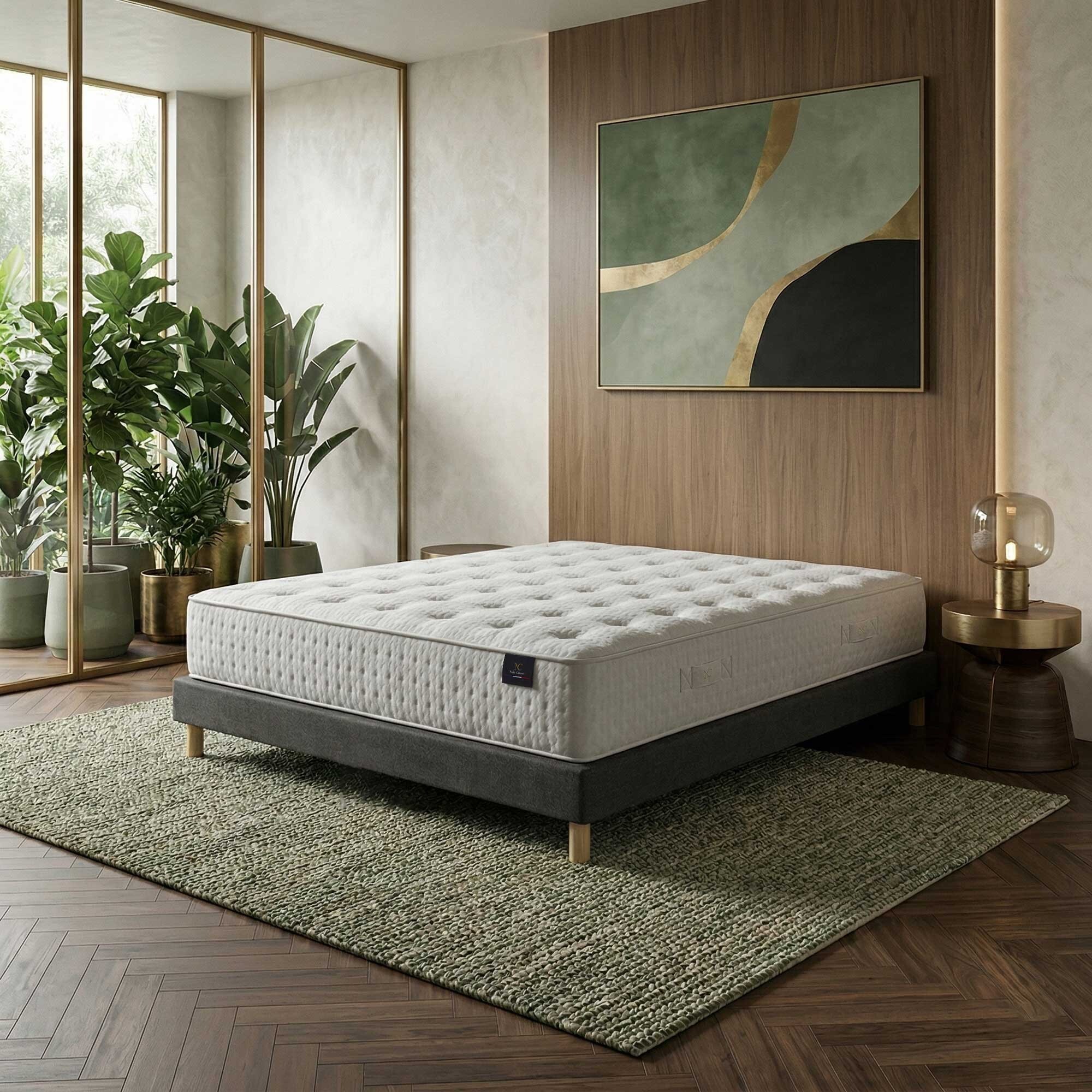 Ensemble matelas ressorts ensachés ARTÉMIS 2, accueil mémoire de forme, H26 cm, sommier gris foncé