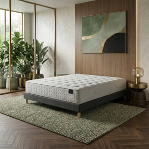 Ensemble matelas ressorts ensachés ARTÉMIS 2, accueil mémoire de forme, H26 cm, sommier gris foncé
