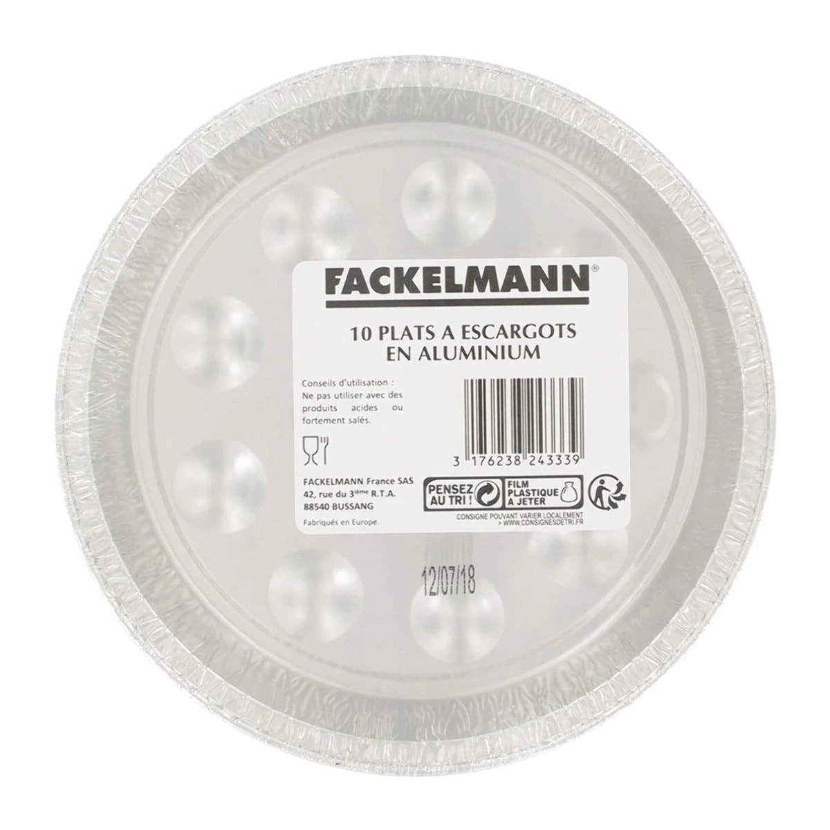 Lot de 10 plats à escargots en aluminium 17,5 cm Fackelmann