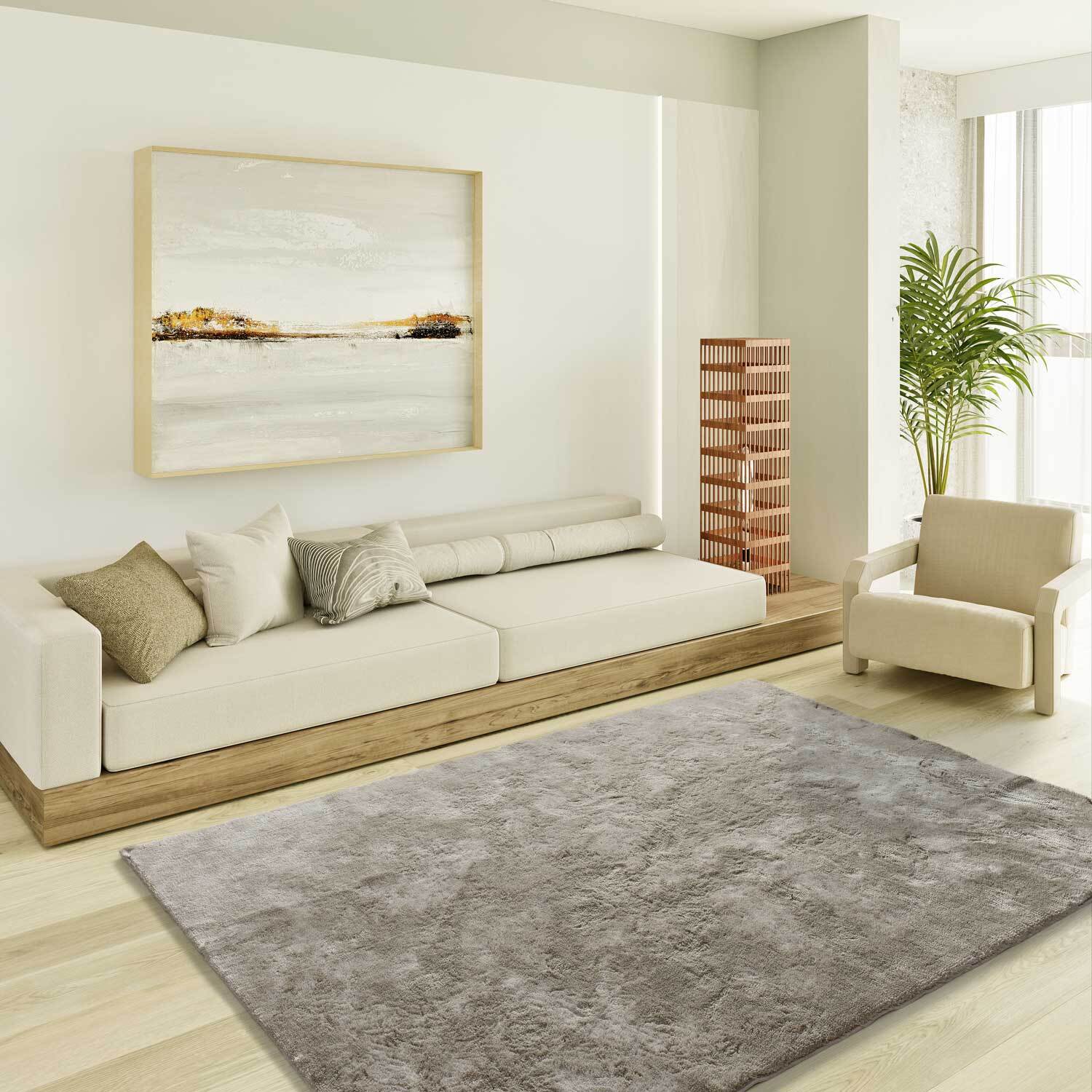 ROMA Alfombra lisa de pelo alto piedra, varias medidas disponibles