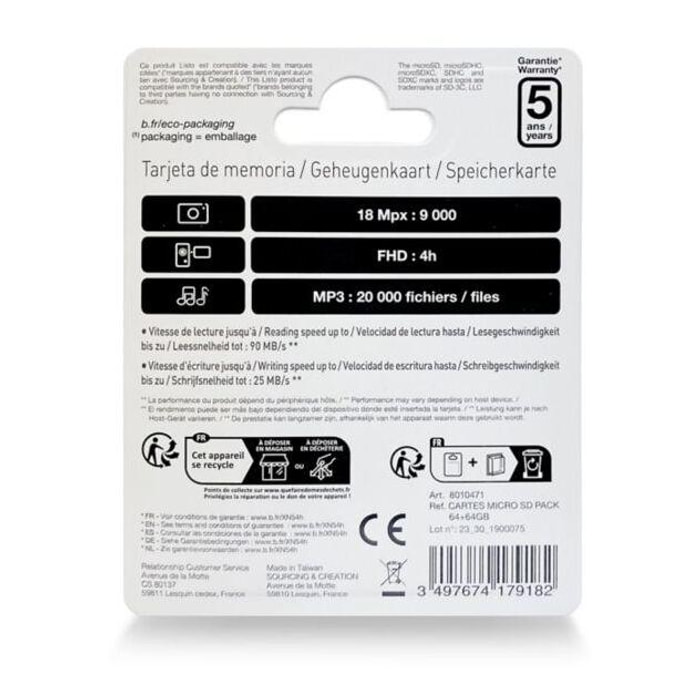 Carte Micro SD LISTO pack 2x 64Go Micro SD