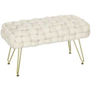 Banco Pie de Cama Tapizado en Terciopelo Banco Otomano Pie de Cama con Patas Doradas y Asiento Acolchado para Dormitorio Entradas Crema