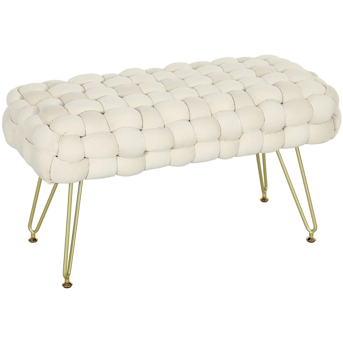 Banco Pie de Cama Tapizado en Terciopelo Banco Otomano Pie de Cama con Patas Doradas y Asiento Acolchado para Dormitorio Entradas Crema