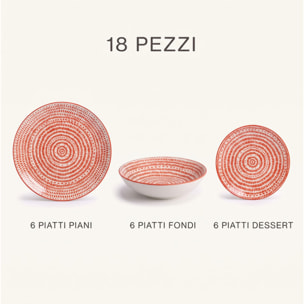 Servizio piatti 18 pezzi decoro concentrico in porcellana - Arancione
