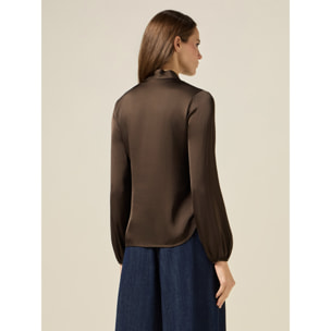 Oltre - Blusa in raso con fiocco al collo - Marrone