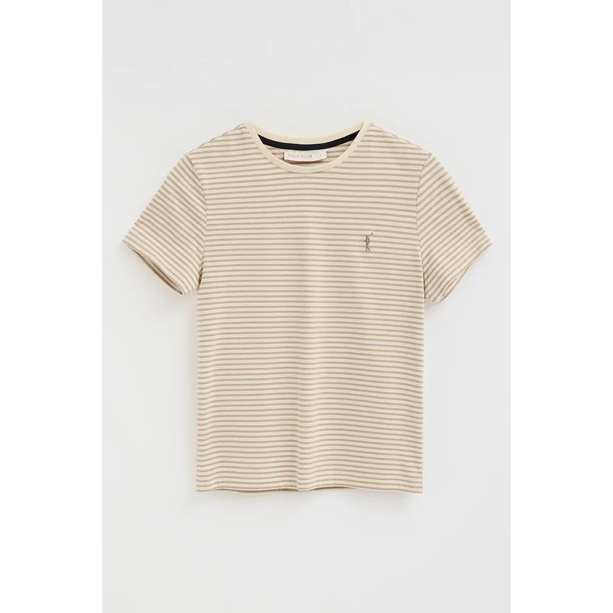 Maglietta a righe ecrù e marrone chiaro, regular fit t con ricamo Rigby Go