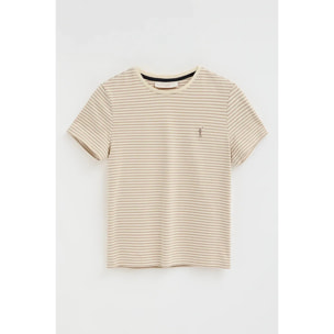 Maglietta a righe ecrù e marrone chiaro, regular fit t con ricamo Rigby Go