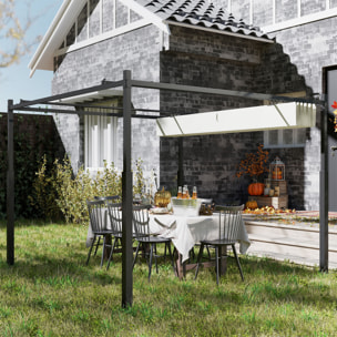 Pergola rétractable 3 x 3 m acier époxy noir polyester haute densité 180 g/m² UPF30+ crème