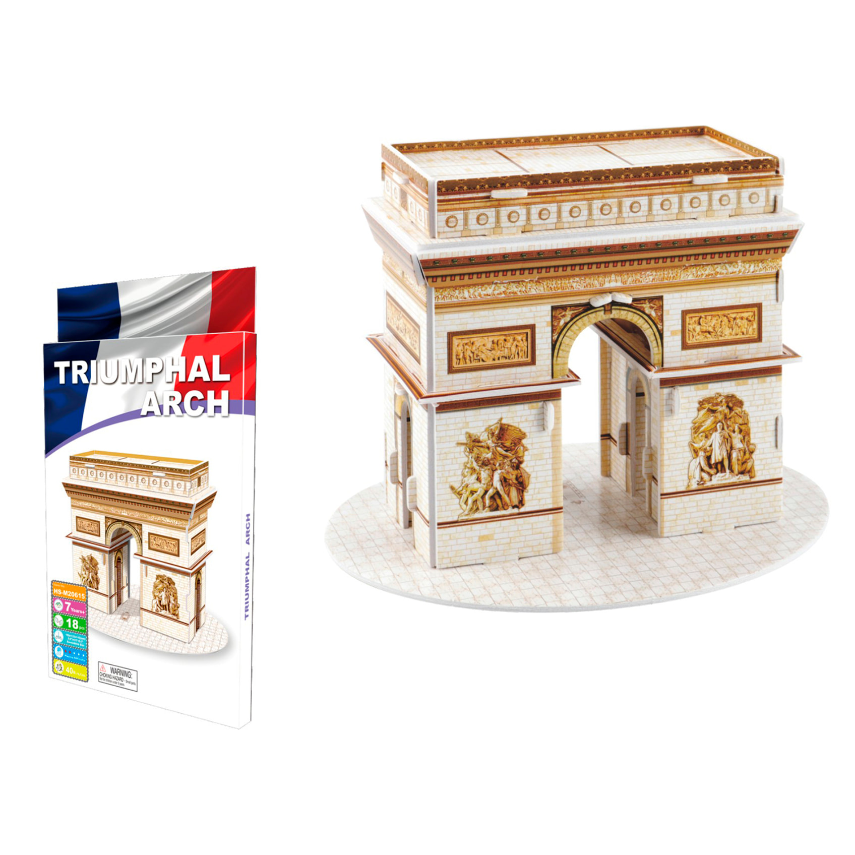 Puzzle 3D in cartone dell'Arco di Trionfo situato a Parigi. 18 pezzi.