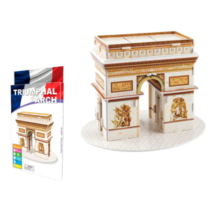 Puzzle 3D in cartone dell'Arco di Trionfo situato a Parigi. 18 pezzi.