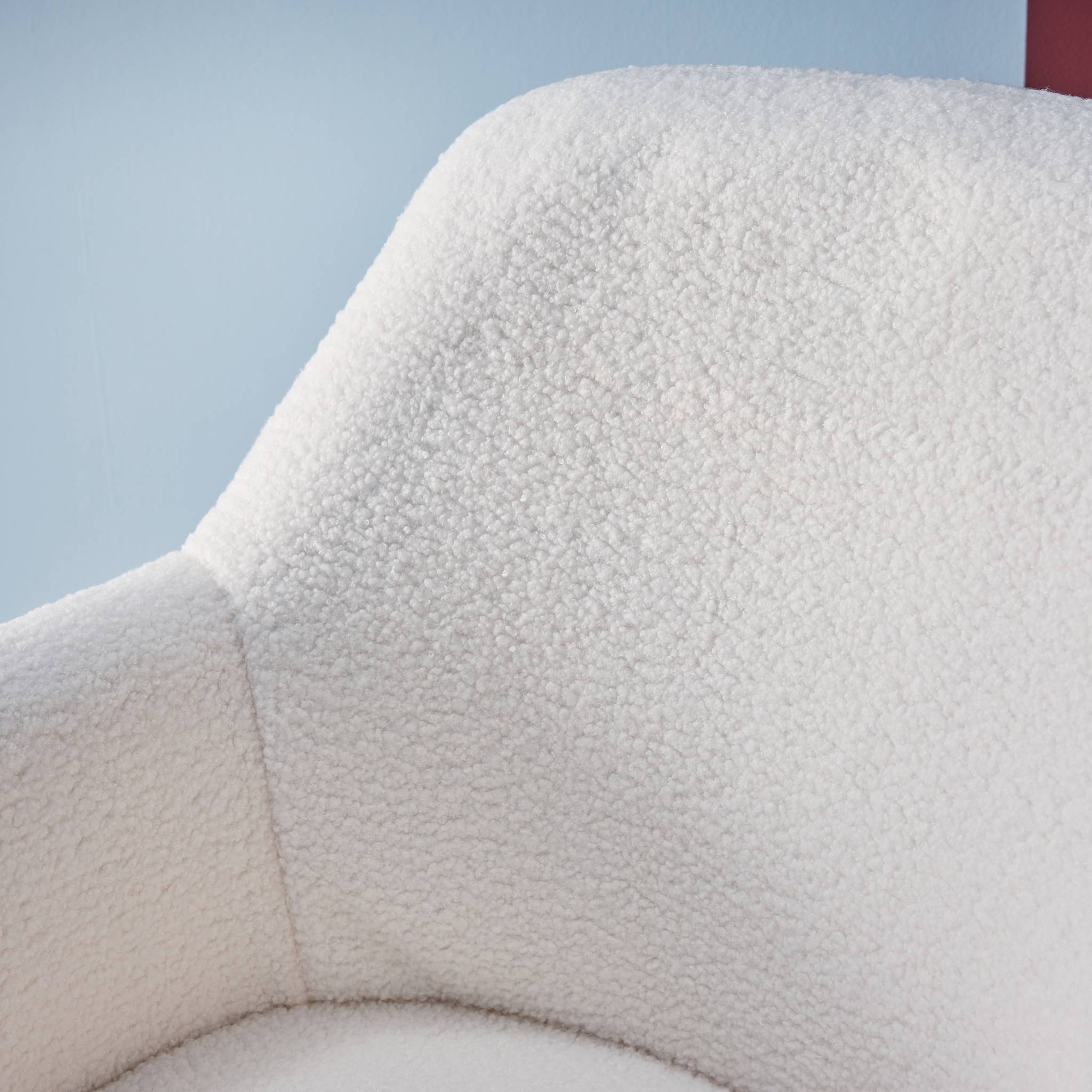 Chaise de bureau à roulettes ajustable métal et bouclette blanche - L 57 x P 57 x H 85/94.5cm - Stan