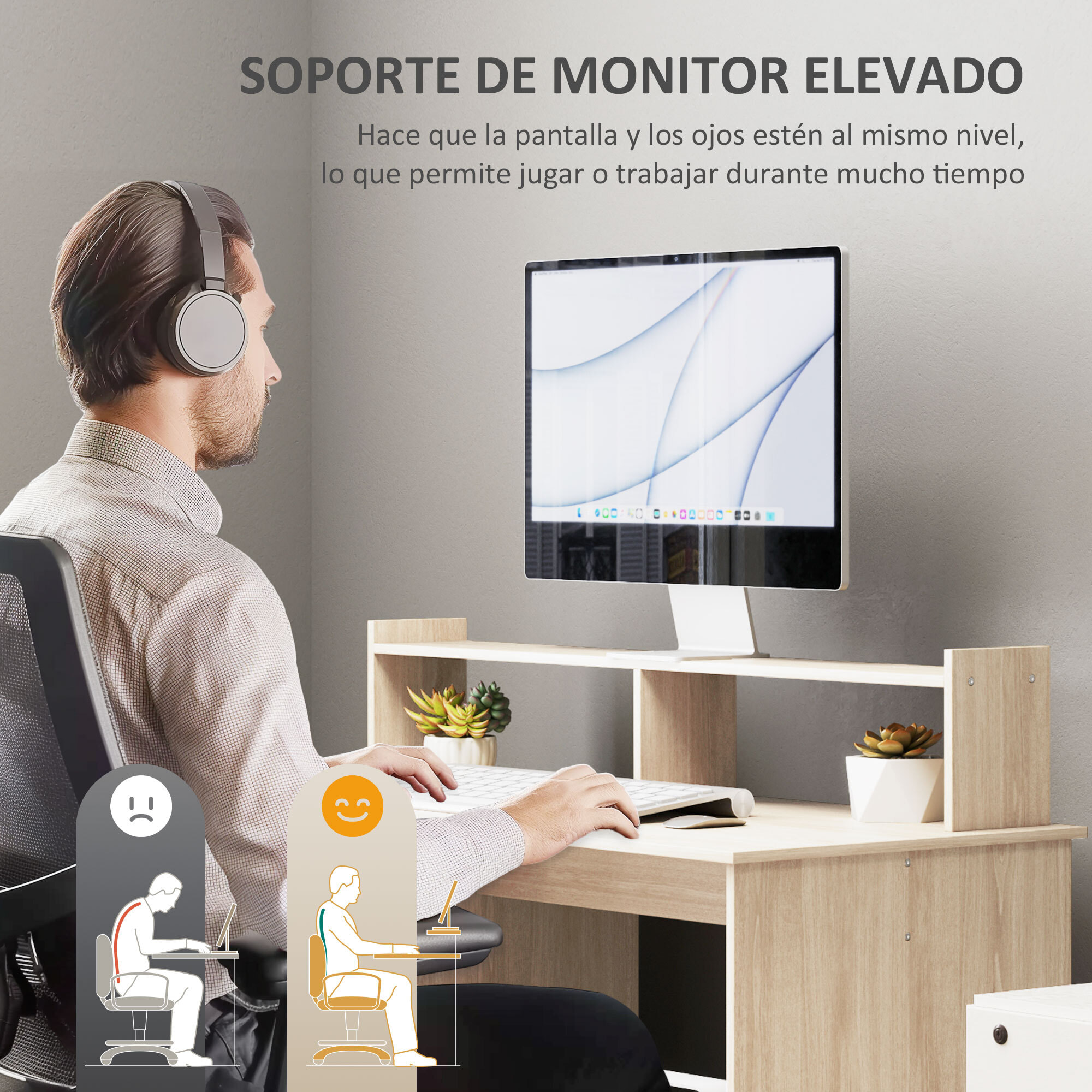 Escritorio con Estantería Moderno Escritorio con Puerta Compartimentos Abiertos y Soporte para Monitor Mesa para Estudio Dormitorio Hogar Oficina 108x50x94 cm Natural