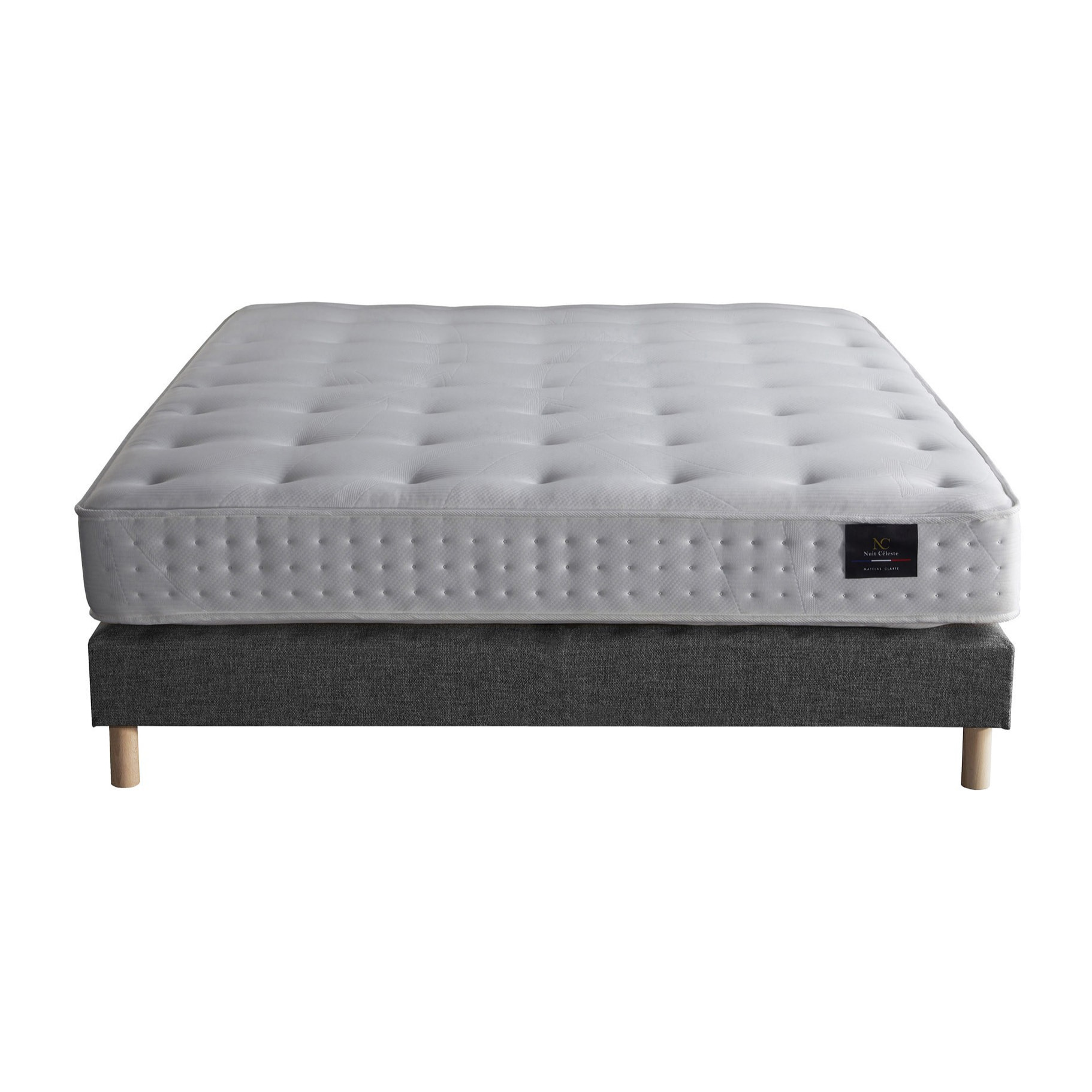 Ensemble Clarté - Matelas latex naturel - Sommier Gris éléphant