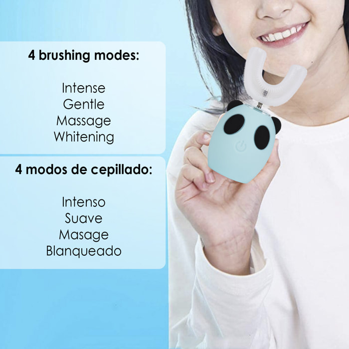 Spazzolino da denti per bambini ET08 a forma di U elettrico sonico. 3 modalità di spazzolamento e luce sterilizzante.