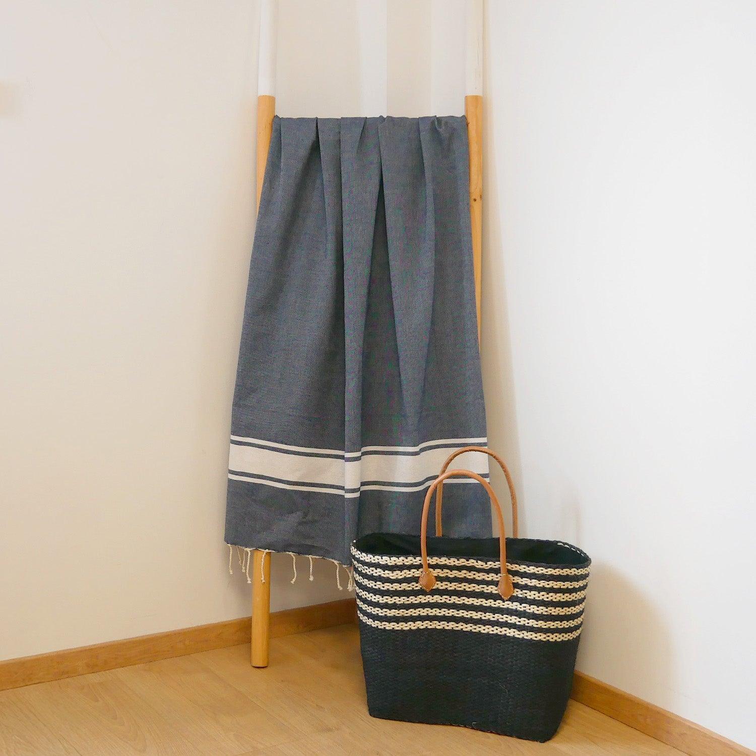 Fouta plate traditionnelle L - Kozo Bleu Marine - 190g/m²