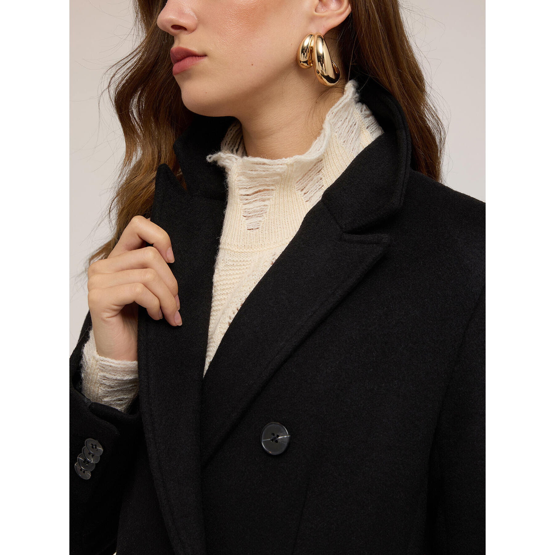 Motivi - Cappotto doppiopetto in drap misto lana - Nero