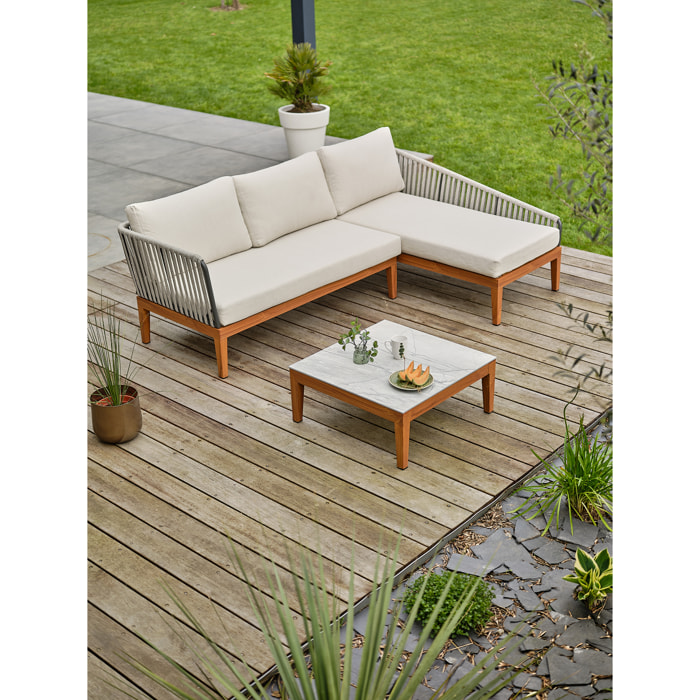 ALPHI - Salon bas de jardin 4 places - Effet bois