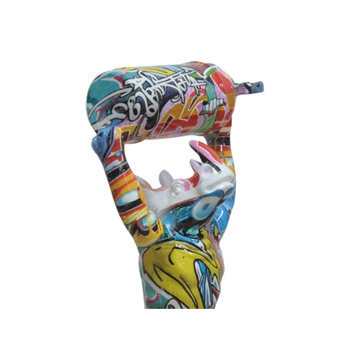 Statuette rhinocéros avec bonbonne résine multicolore H32cm - POPART