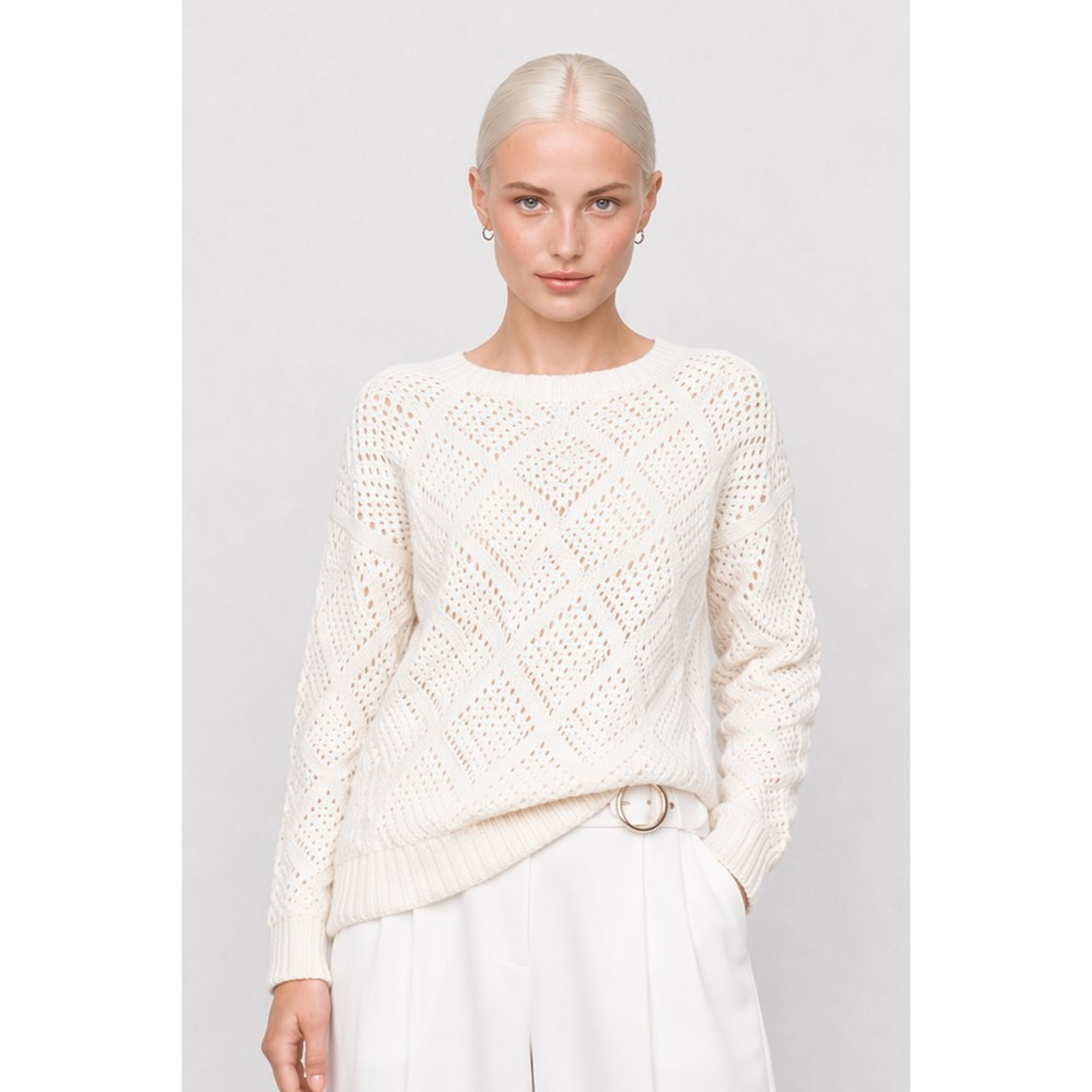 Kocca - Maglia a maniche lunghe con rombi traforati in misto lana Donna