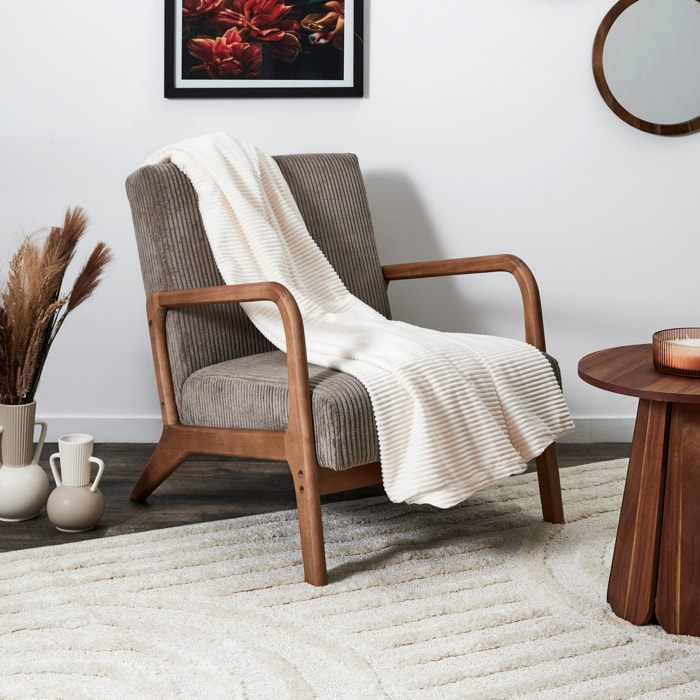 Plaid - HOME DECO FACTORY - Grosse Côtes - Flanelle - Blanc, Rouge, Gris