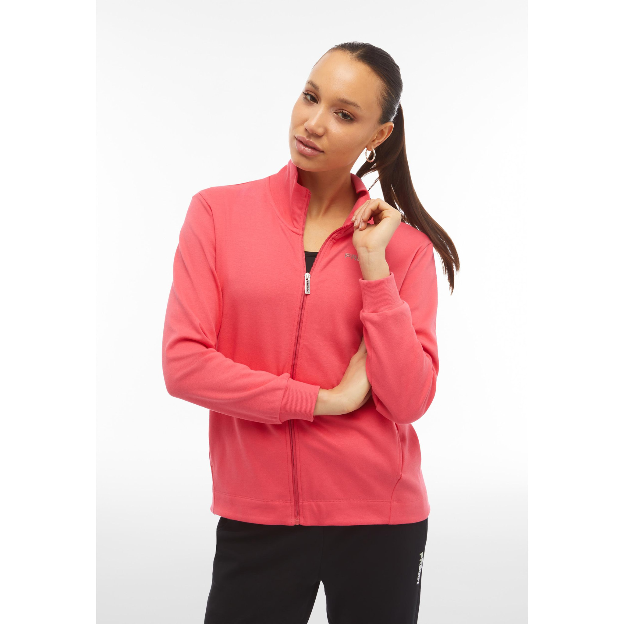 Tuta donna in cotone interlock con zip e collo alto