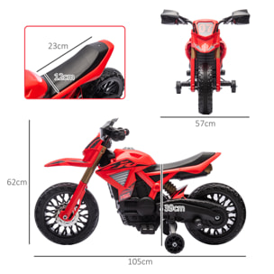Moto Cross électrique enfant 6 V 2 moteurs effets sonores max. 3 Km/h 30 Kg avec stabilisateurs rouge