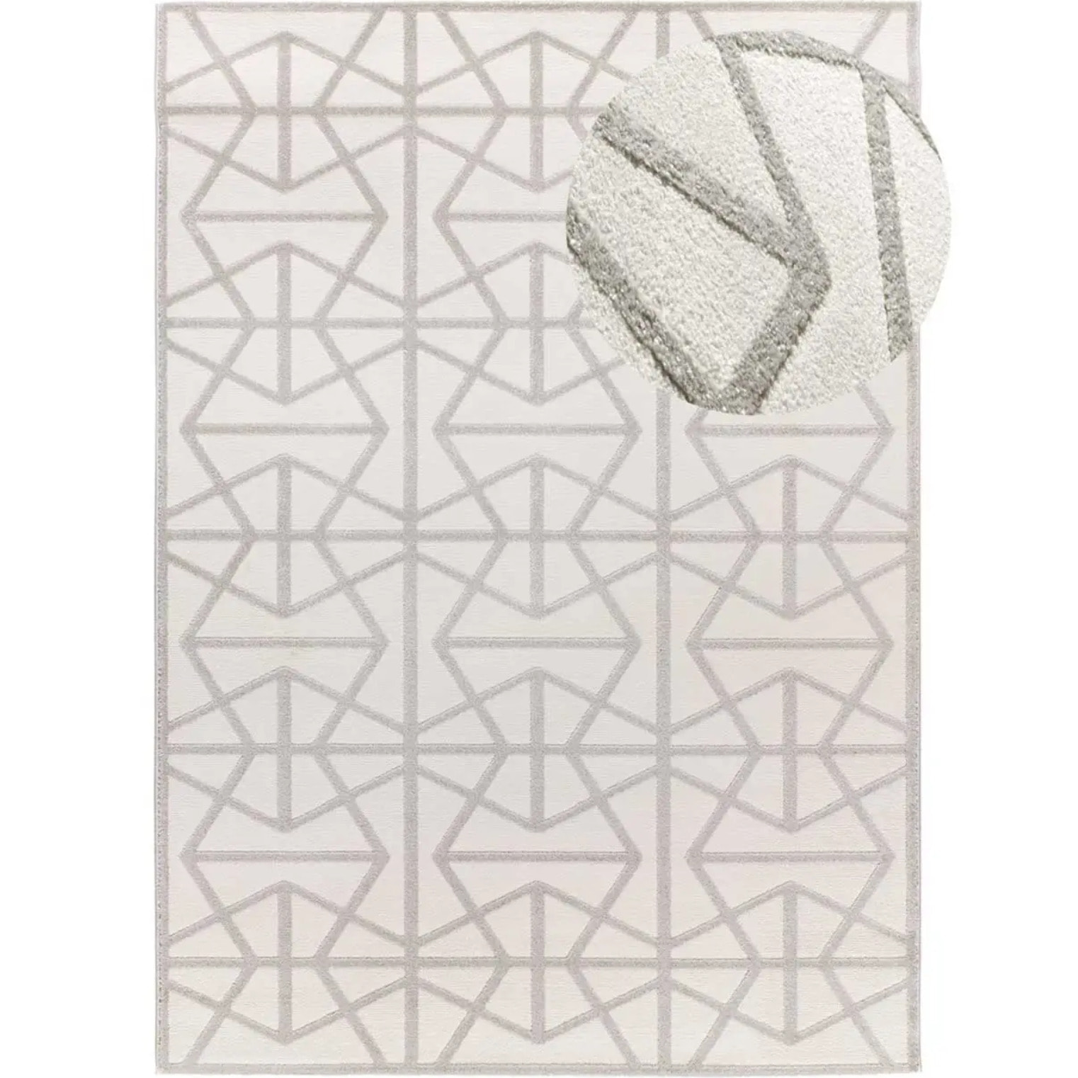 FLORA Alfombra geométrica con relieve en tonos blanco y gris, varias medidas disponibles