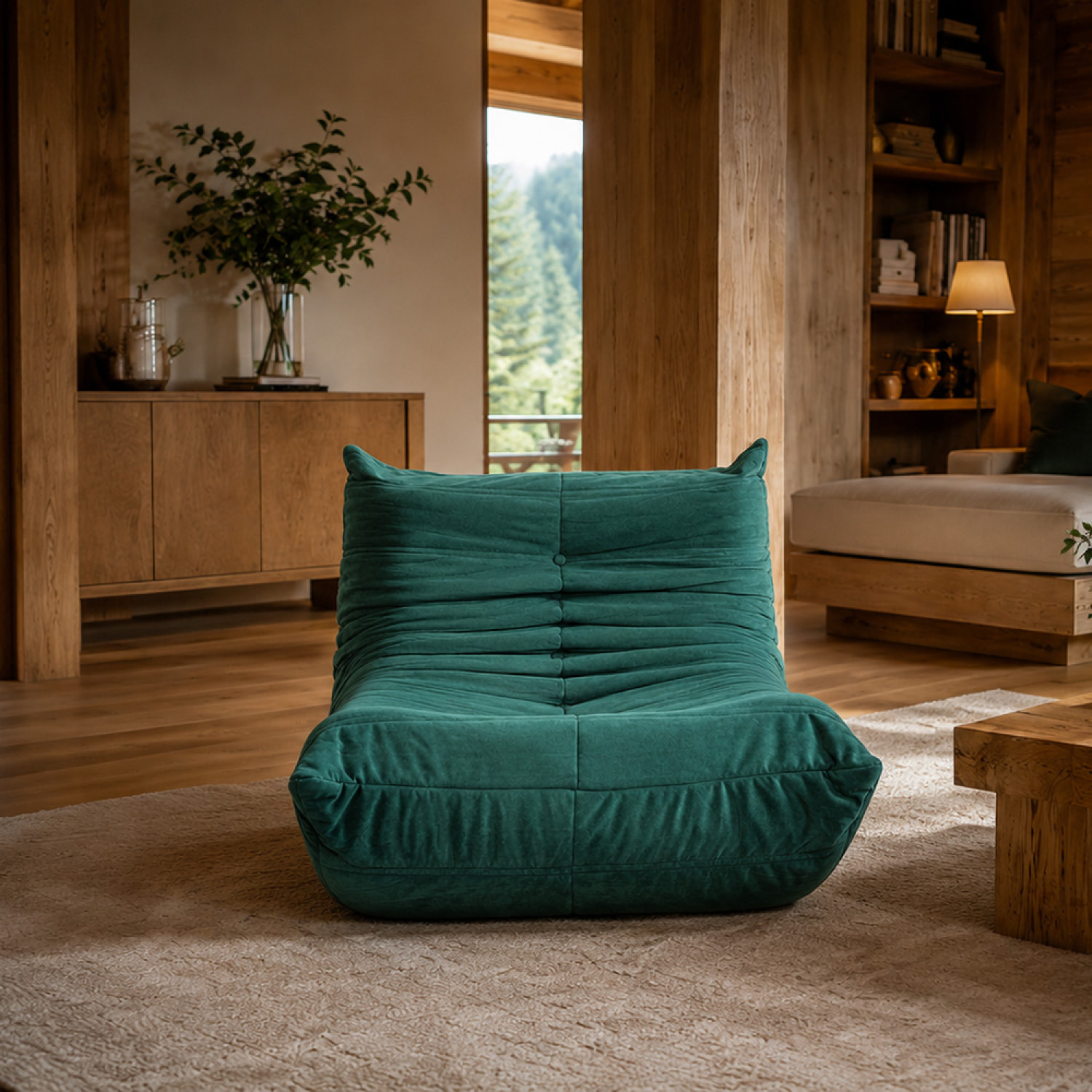 Fauteuil compressé en velours vert ALBA