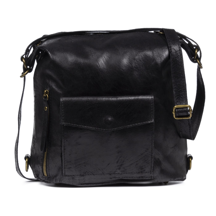 Irene Bolso de Hombro Mochila Mujer.Piel auténtica Gamuza Lavado a la Piedra